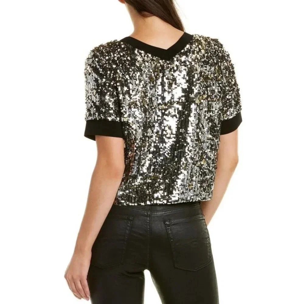 NWT Alice + Olivia Danica Sequin V Back Top
